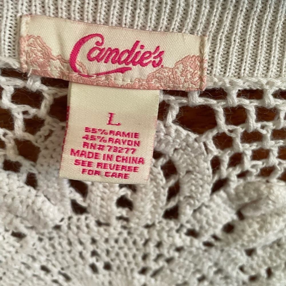 Candies Ivory Crochet Cardigan Junior size L or XS women - Picture 8 of 8